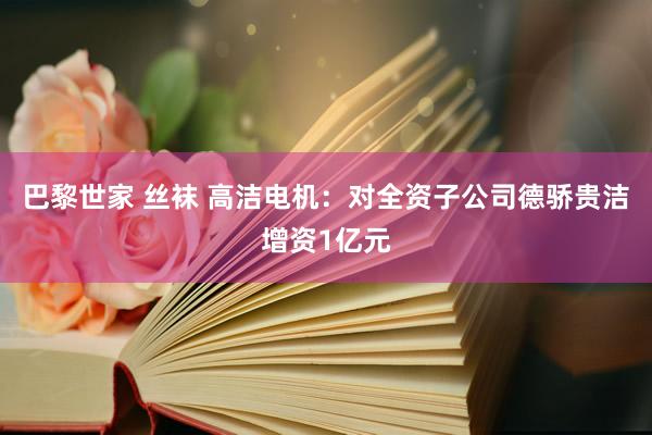 巴黎世家 丝袜 高洁电机：对全资子公司德骄贵洁增资1亿元